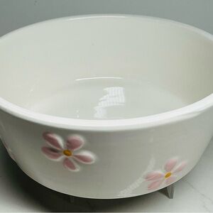 7” Sunday Morning Dog Bowls Ceramic White Bowl Pink Flowers New
